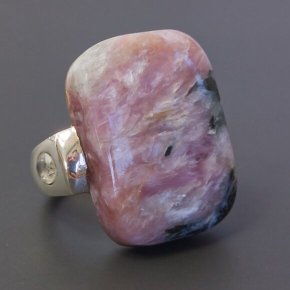 Sterling Silver Charoite & Moonstone Statement Ring – Size 7.75 - Picture 14 of 17